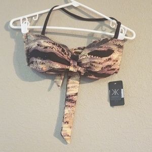 Tan Brown Black Kardashian Size L Swim Top W/Tags